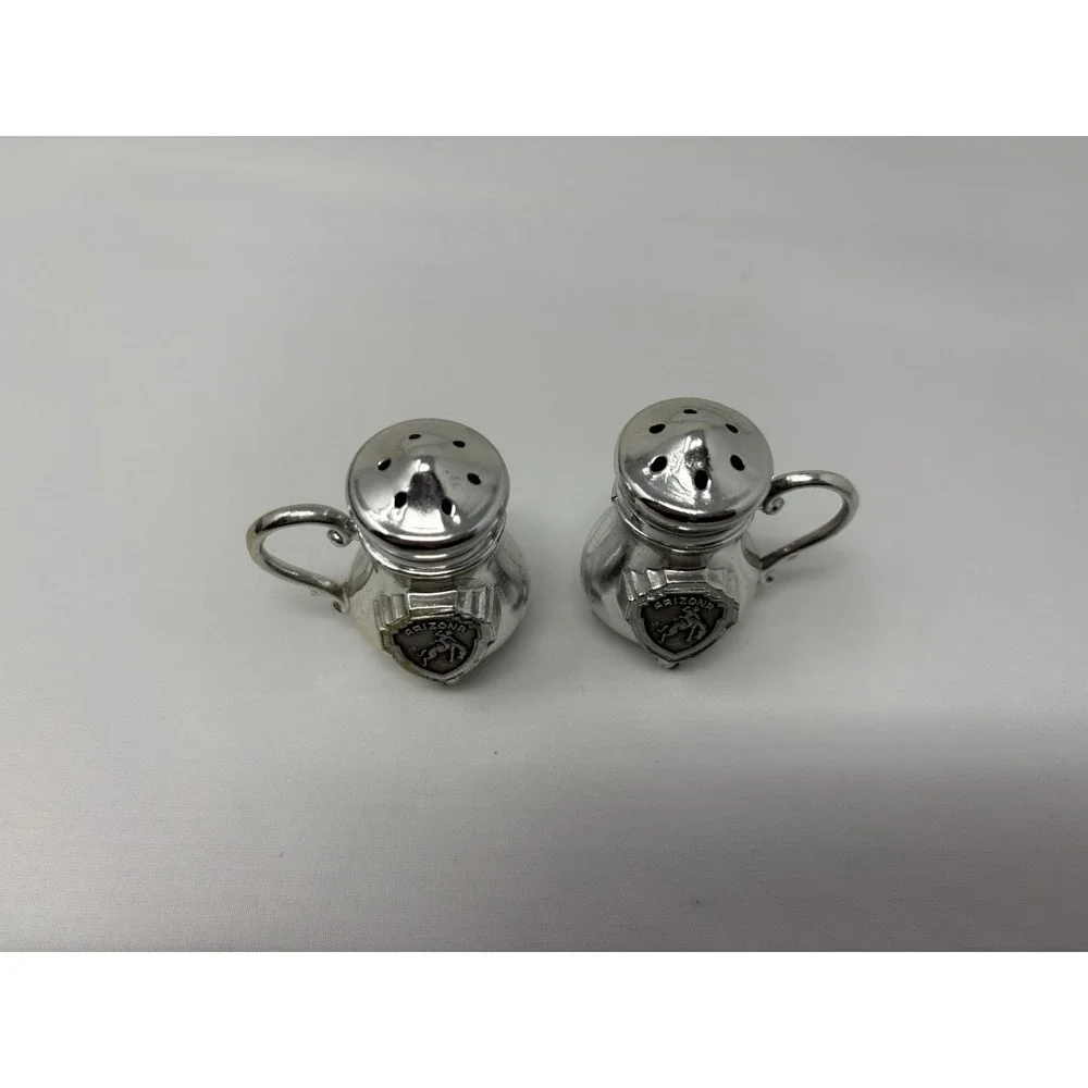 Arizona Salt and Pepper Shakers Silver Plated Vintage Metal Kettles Antique MCM
